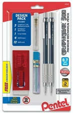 Pentel Graphgear 500 Automatic Drafting Pencil 0.7mm BLUE Barrel 2-Pk With Lead