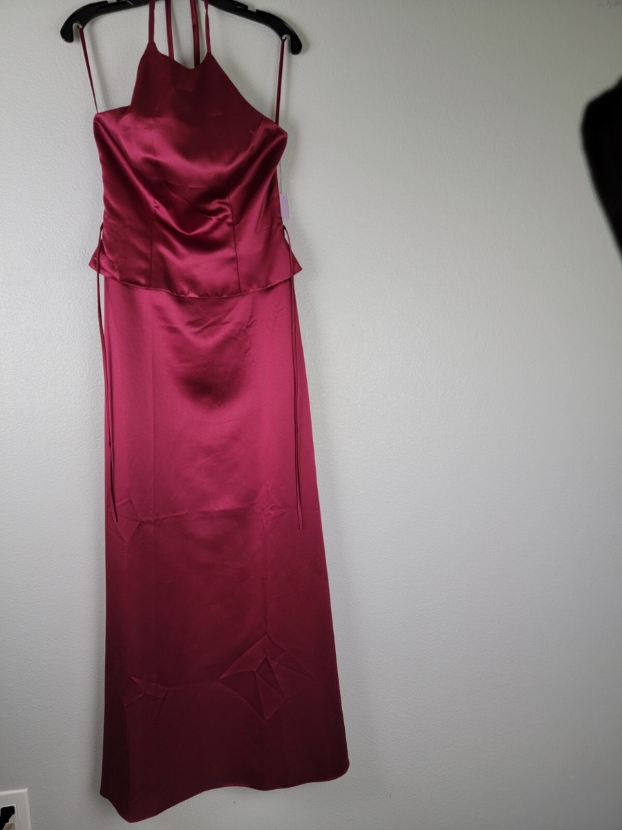 strapless open back dress Elegant Red Chiffon V-neck Slit Simple A-line Evening Bridesmaid Dress
