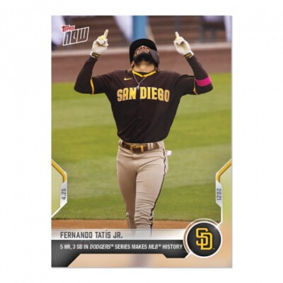 2021 TOPPS NOW Card 129 FERNANDO TATIS JR. 5 HR 3 SB vs Dodgers San Diego Padres