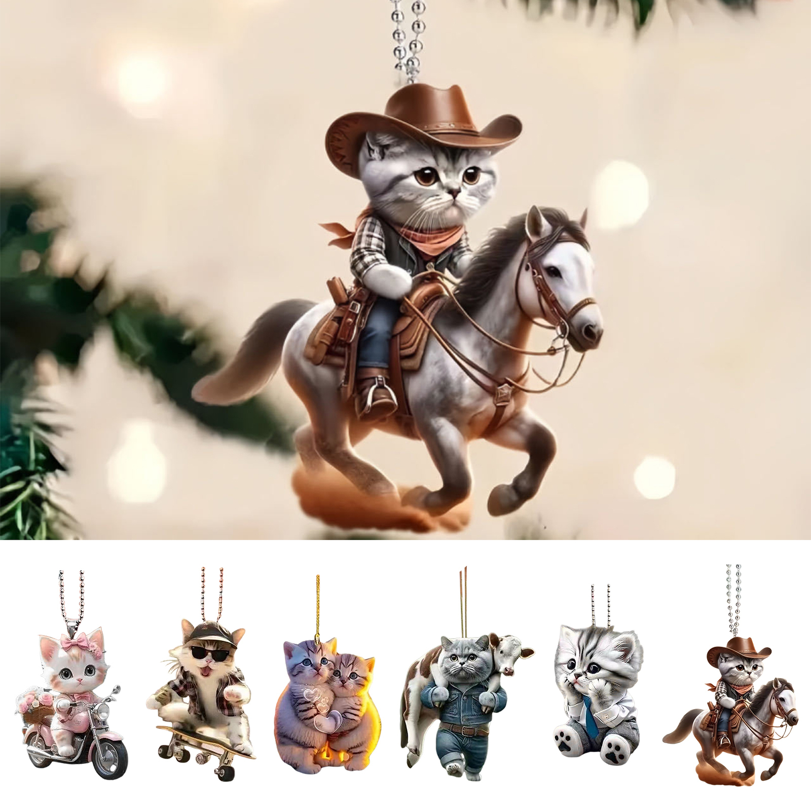 Car Ornaments Cute Cat Pendant Car Rearview Mirror Home Decoration 2D Acrylic