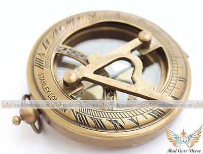 Brass Pocket Sundial Compass w// Lid ~ Antique Finish ~ Nautical Maritime Style