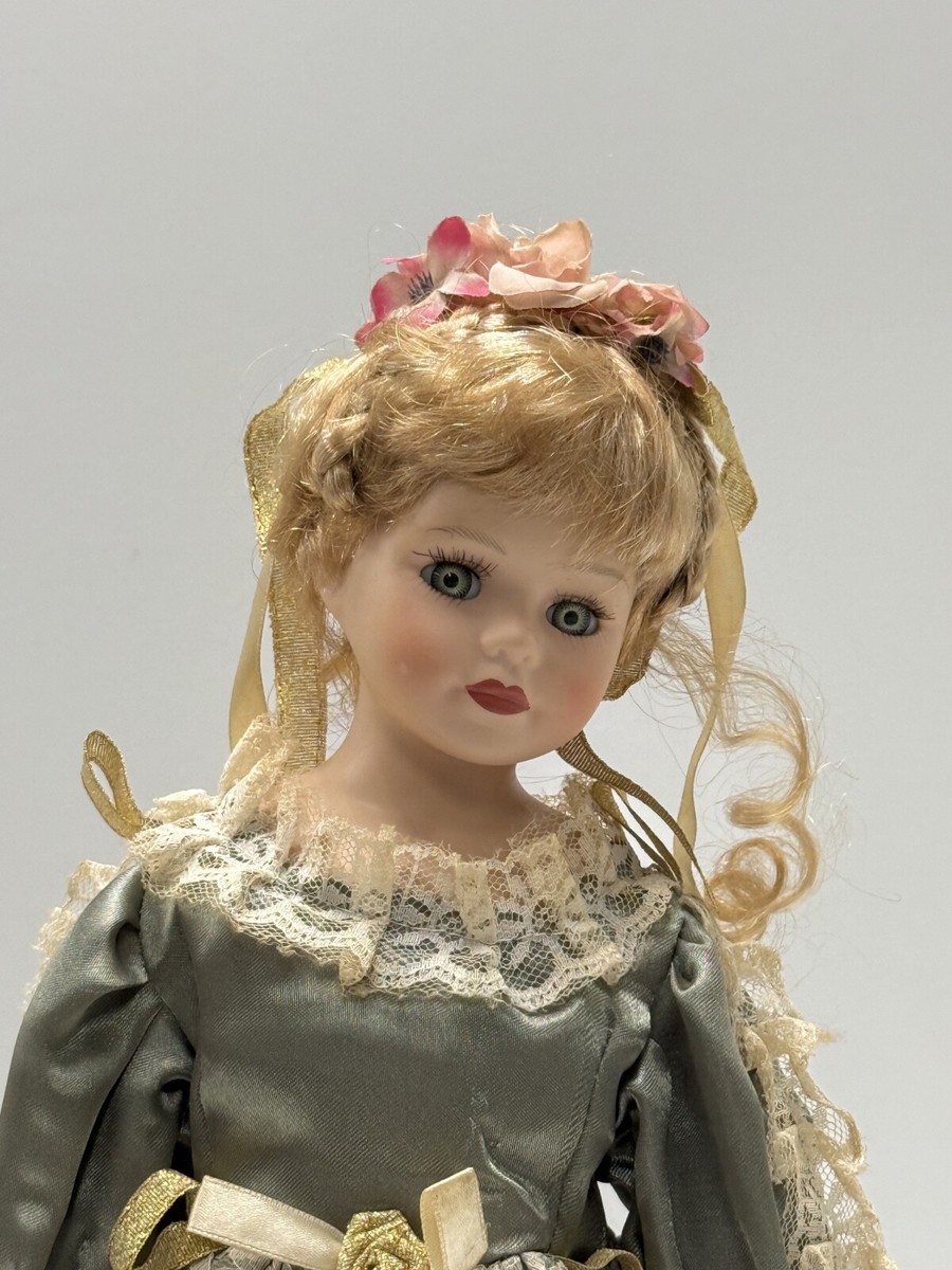 Porcelain Doll Vintage In an original Dress 18 in with a stand | eBay