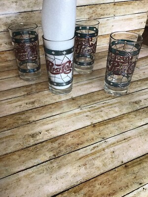4PC Set Vintage 1970's Pepsi Cola Drinking Glasses Tiffany Stained Glass  Design | eBay