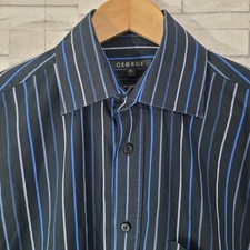 Mens GEORGE Dress Shirt Blue SNeck 15 Striped Medium Long Sleeved Formal Casual