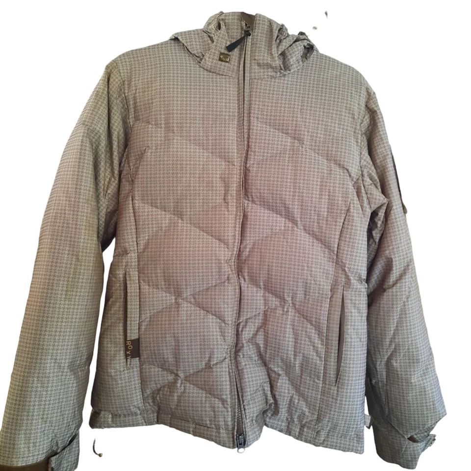 Roxy cream herringbone print endurance 10,000mm down ski winter jacket Size S - Image 2 of 4