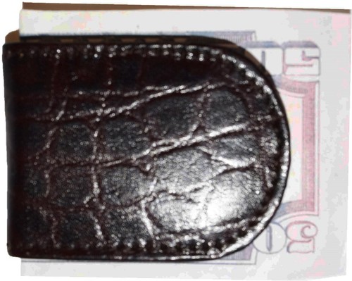 Crocodile skin printed brown leather money clip, Clip money, new currency holder - Picture 9 of 12