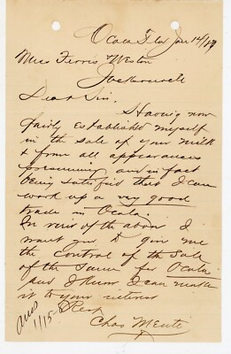 #ad #ad 1889 Ocala FL Letter Requesting Exclusive Milk Sales Rights Signed Chas Mente $29.86