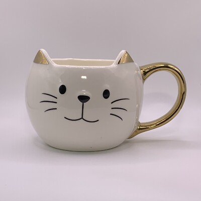 Ceramic Cat Mug With Gold Ears and Handle ~ 4'' Tall