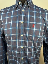 Joules Mens Long Sleeved Check Shirt Large Slim Fit Cotton Blue