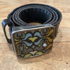 VINTAGE DK BROWN BUCKLE STUDDED LEATHER BOHO HIPPIE INDIE ARTSY BELT SMALL 32  