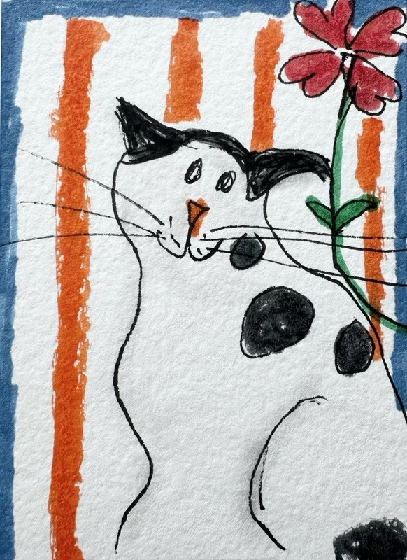 Original ACEO Painting Cat Miniature Art Card By Carole Collins M3