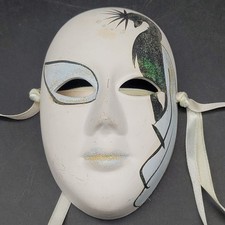 VTG Venetian Style White Masquerade Face Mask Black Design Wall Decor Costume