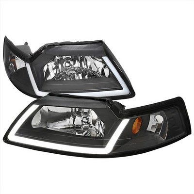 99-04 Ford Mustang Black Housing Headlights w/ U DL Bar White Convertible Base
