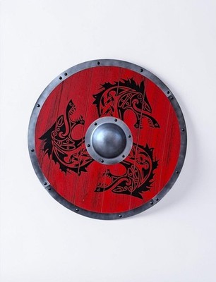 Medieval Viking Three Dragon Round Shield | Red Wooden Norse Shield | Cosplay