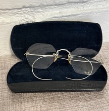 ANTIQUE RIMLESS Stamped 1/10 12k White Gold Filled Hexagon Eyeglasses w/Case