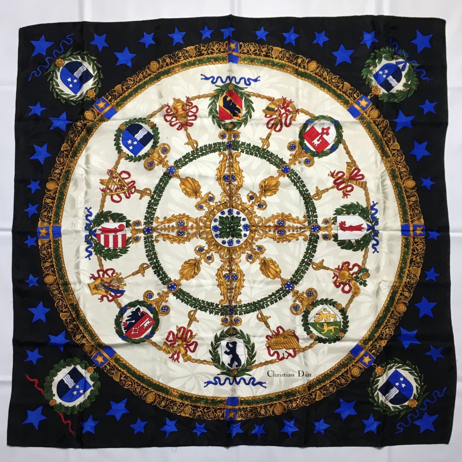 Christian Dior Square Scarf Silk Multicolor Black 35in Pre owned