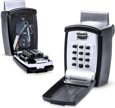 Car Window Punch Button Lock Box, Black- Portable Key Storage Vault Lockbox Fits