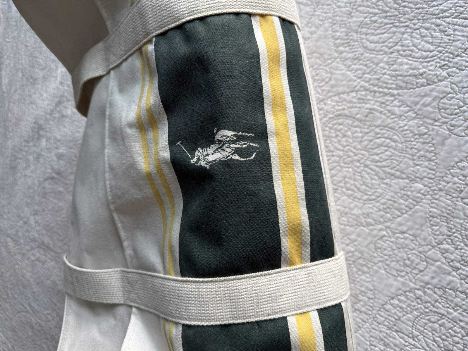 Vintage Polo Ralph Lauren Canvas Duffle Weekender Bag White Green Yellow Striped