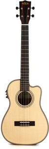 Kala Solid Spruce Top Striped Ebony Cutaway Baritone Acoustic Electric Ukulele