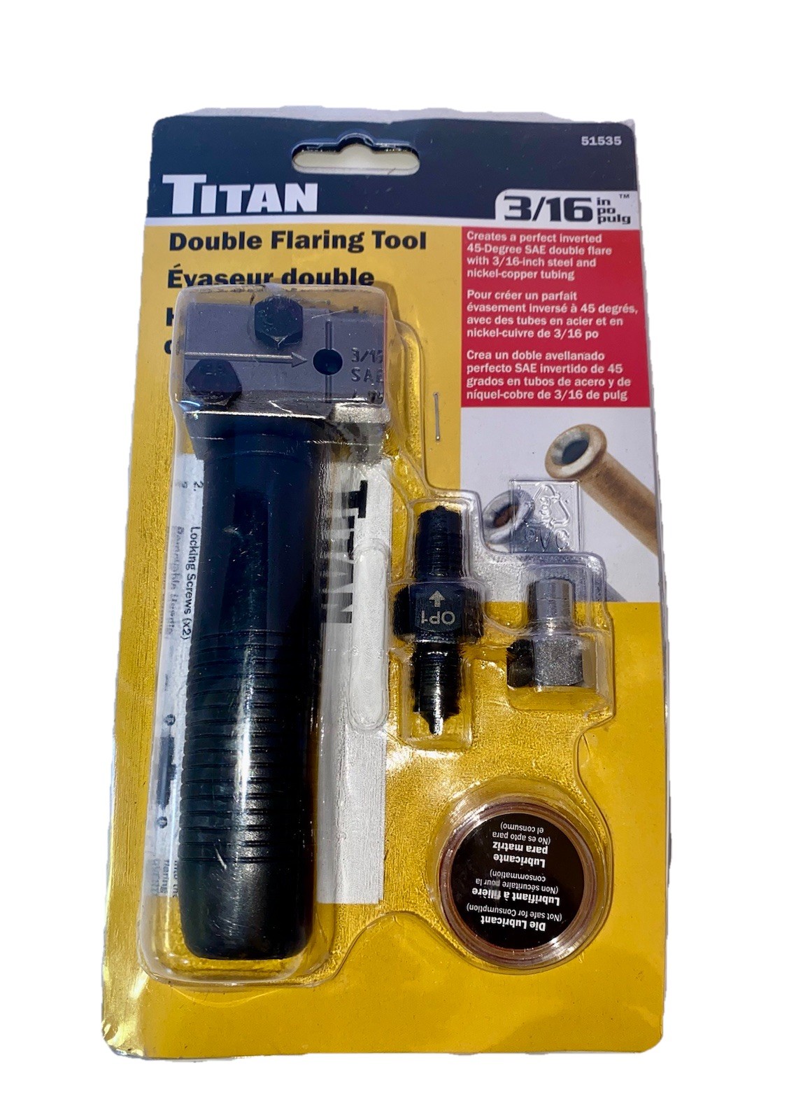 TITAN Double Flaring Tool 45-Deg SAE 3/16" Steel Nickel Tube 51535 Brake Line