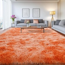 Fluffy Area Rug 8x10 Large Soft Shaggy Tie Dye Orange Mat for Living Room Floor