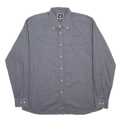 ROCCOBAROCCO Herren Graues Baumwollmischung Hemd L Langarm Button-Down Kragen