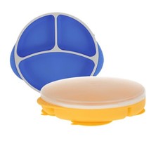 Nuby Silicone Round Suction Plate with Lid - Dishwasher-Safe Baby and Toddler Pl