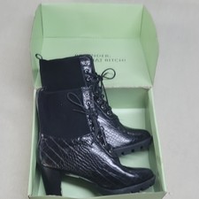 Nadia x FTF Black Synthetic Croc Print Boot Lace-Up Zipper Women's Size 12 Wide