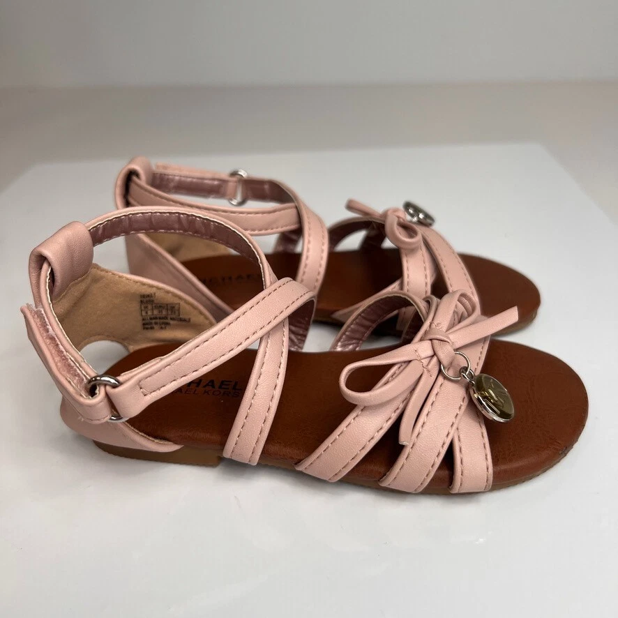 Michael Kors Sandal Girl 8 Toddler Ankle Strap Blush Bow MK Logo Party Core Go - Image 3 of 4
