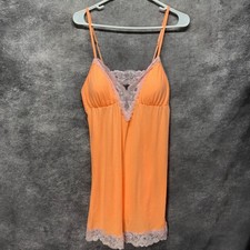 Victoria's Secret Orange Lace Trim Nightgown Chemise Babydoll Size L Y2K