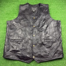 Italian Stone Design Genuine Leather Men's Black Leather Vest Patchwork Size 3XL