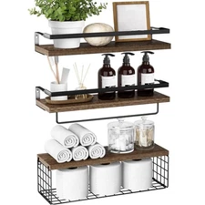Towel Racks for Bathroom Wall Mounted,3PCS Floating Shelves with Storage Bask...