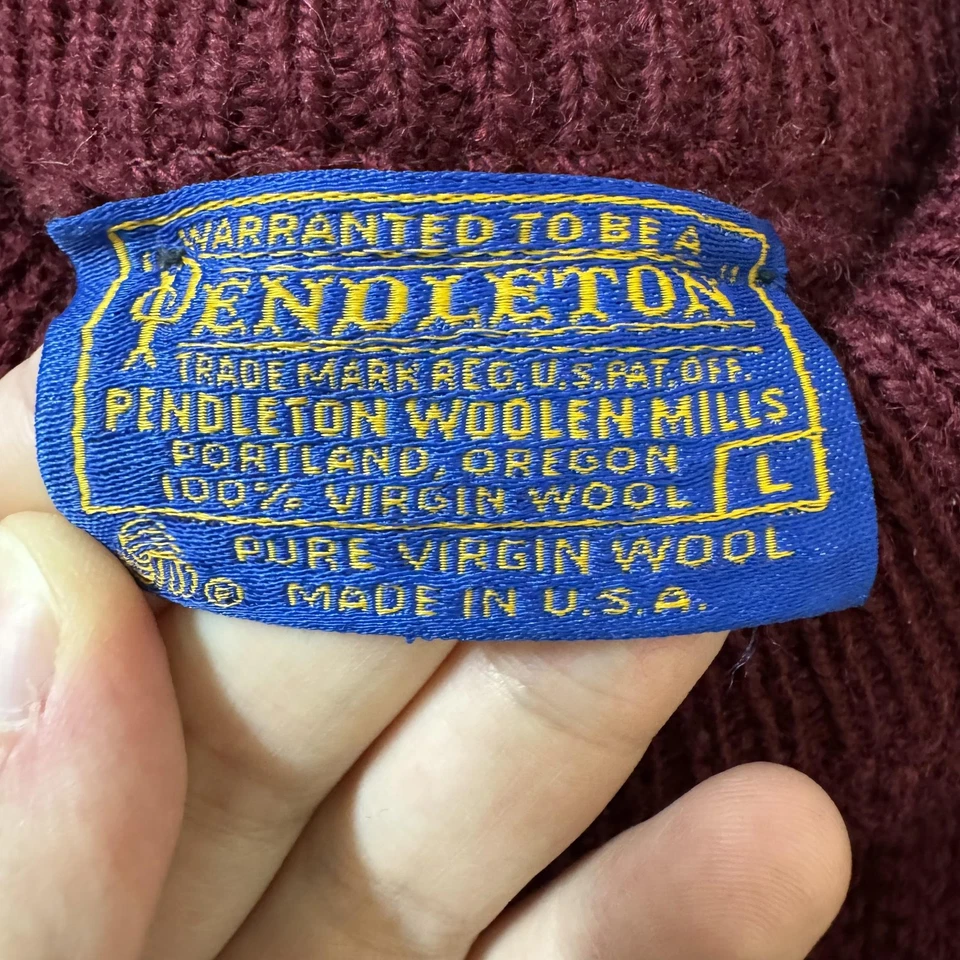 Vintage Pendleton Sweater Mens Large Burgundy Wool Crewneck Raglan Made USA 90s - Image 3 of 4