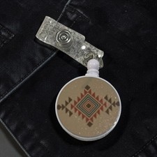 Round Aztec Retractable Badge Reel in Tan and...