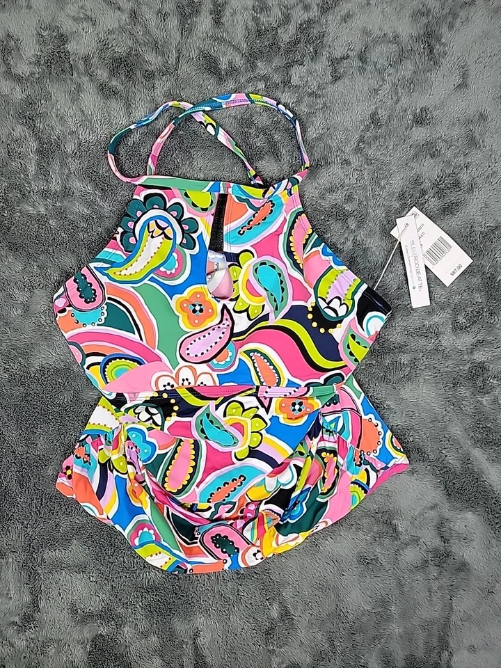 Tankini Bleu Rod Beattie Go For Bold cuello alto halter con aros talla 8 nuevo con etiquetas Foto 2 de 4