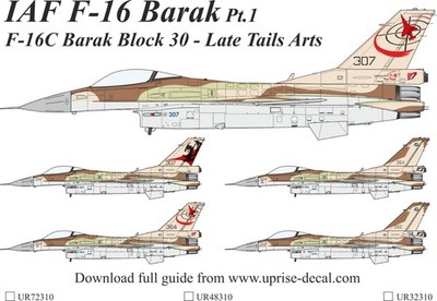 1:48 Decal IAF F-16C Barak Block 30 - Late Tale Arts Pt.I (FFA) - UpRise UR48310