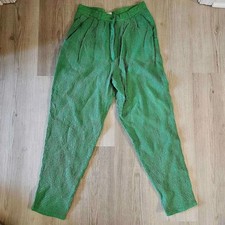 Vintage Textured Green Cotton Pants High Waist Tapered Funky