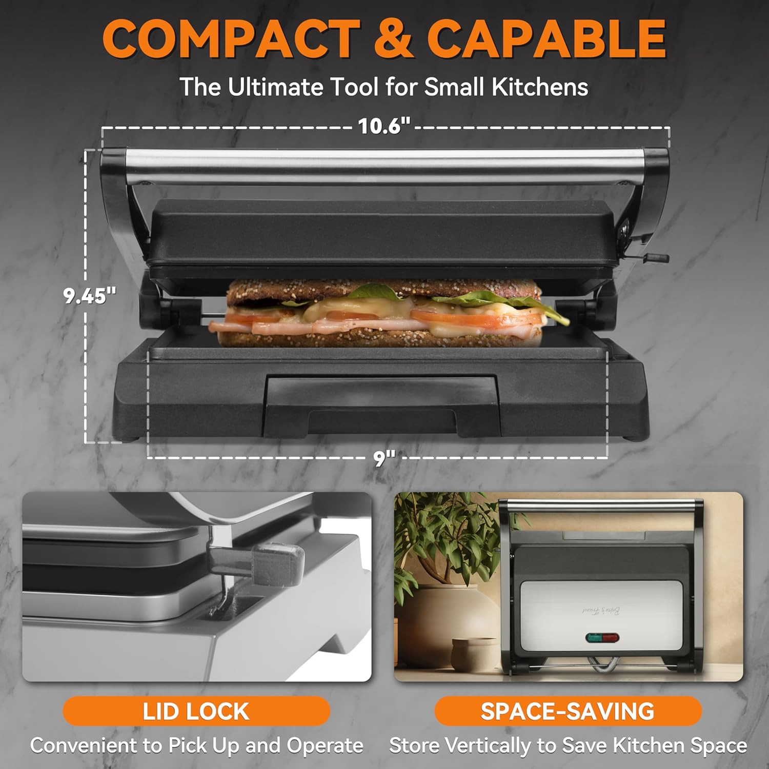 Mini Panini Press Electric Griddle 2 Slices of Panini Grill Press Sandwich Press