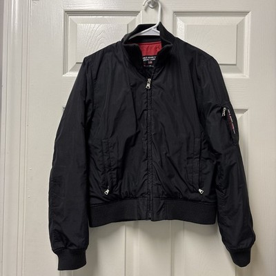 Vintage 90s Polo Jeans Co Flight Black Bomber Jacket Ralph Lauren Size M