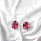 Oval Pink Tourmaline Gemstone 925 Sterling Silver Dangle Drop Earrings Jewelry