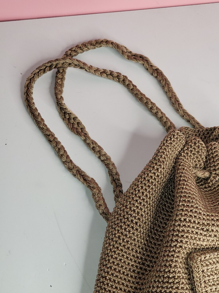 The Sak Hand-Crochet Brown Large Drawstring Backpack The Sak Boho Chic Crochet Drawstring Backpack Tan Khaki  main image 4