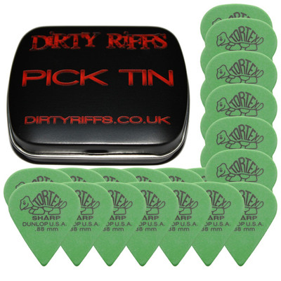24 x Dunlop Tortex scharfe Gitarren-Plektren/Gitarrenplektren - 0,88 mm grün in einer Plektren-Dose