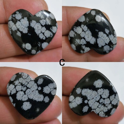 Natural A+ Snowflake Obsidian Heart Shape Cabochon Loose Gemstone Making Jewelry - Picture 10 of 13