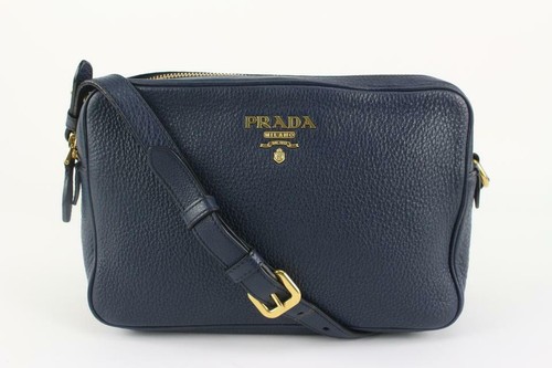 Prada Blue Vitello Daino Leather Logo 