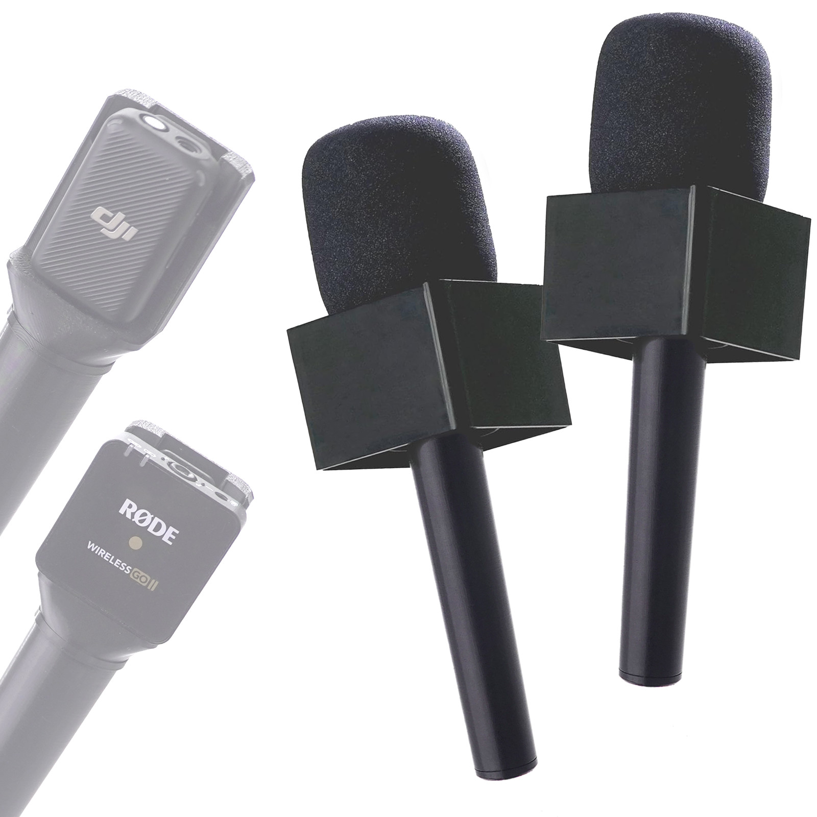 2 Interview Handles + Flags for DJI Mic, Rode GO, Rode Pro Wireless, Hollyland