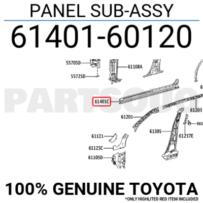 バッグ 6140160120 Genuine Toyota PANEL SUB-ASSY 61401-60120 | eBay