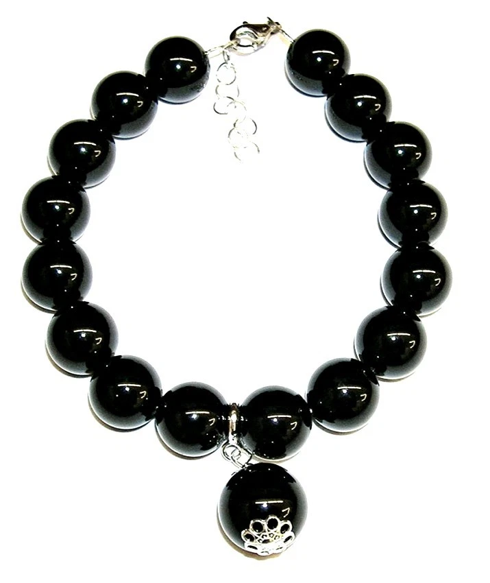 Da Polso Argento di Legge E Onice Nero 10 MM Con Fascino Onice 12 MM - Immagine 2 di 3