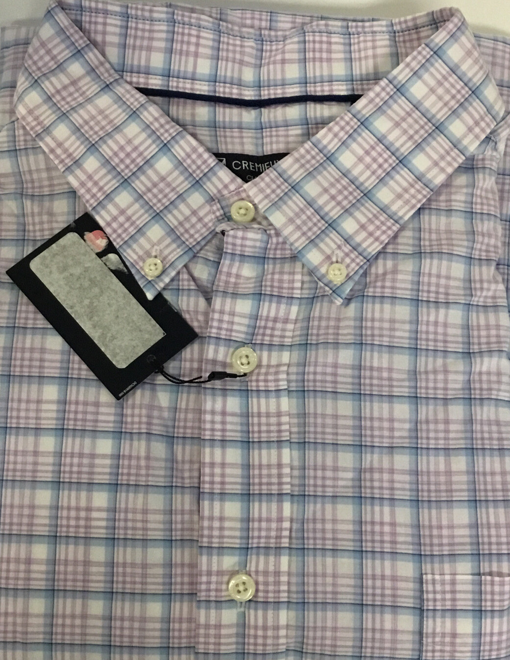 Классическая рубашка Cremieux из 100% хлопка с коротким рукавом, сиренево-голубая, XL.