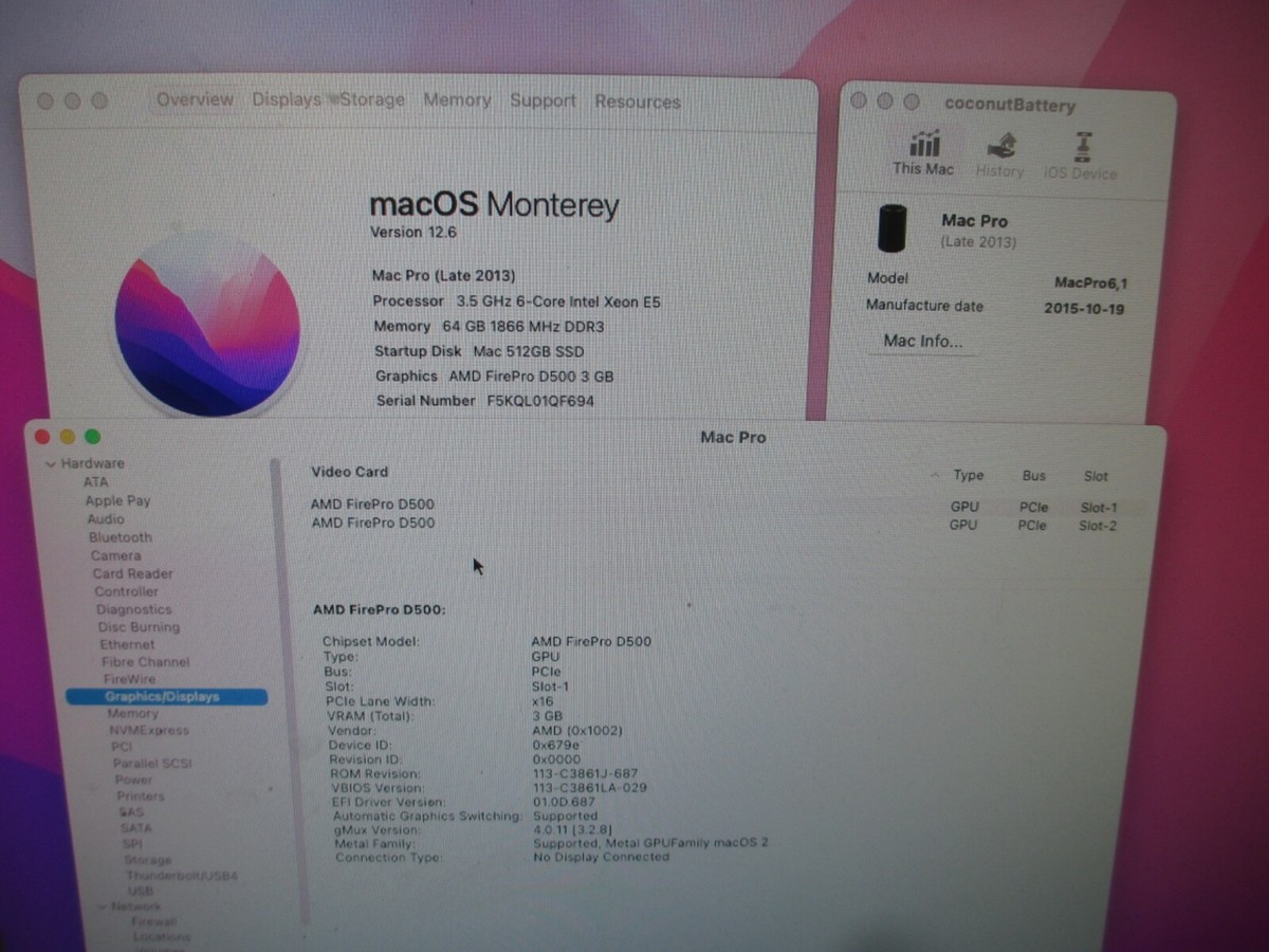  Apple Mac Pro 6.1 A1481 2013 3.5GHz Xeon 6-Core D500 3GB - 64GB