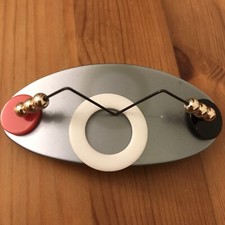 Vintage New 1980's 90s French Barrette Hair Clip Oval 3D Geometric Pattern